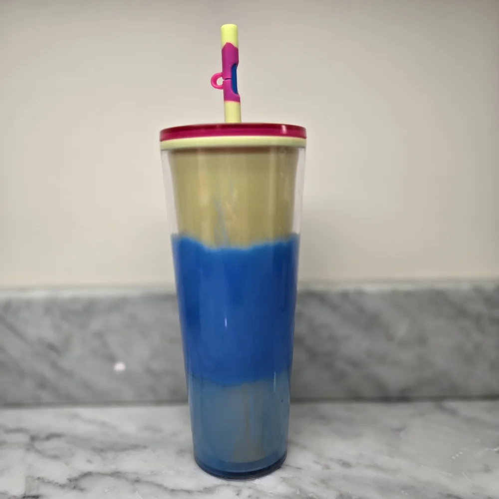 Starbucks 2023 Spring Straw Topper Blue Wave Color Changing Tumbler 24oz Tumbler